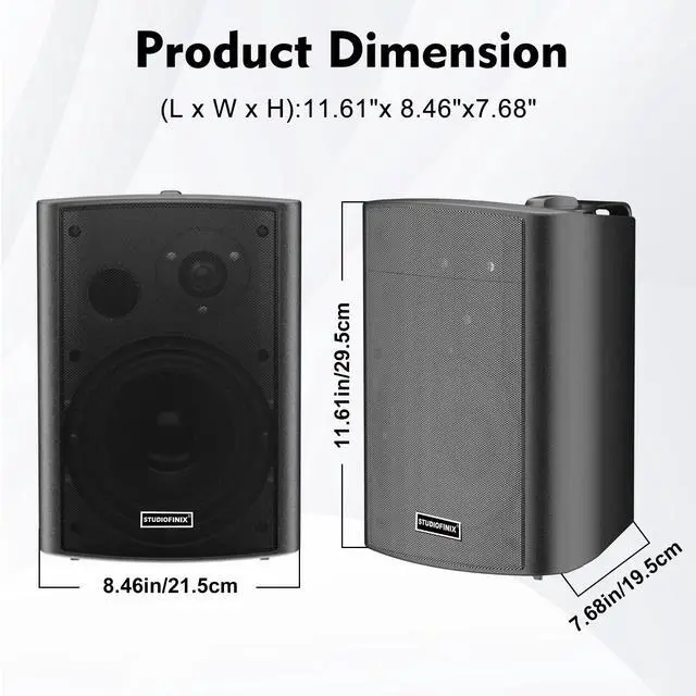 Alt view image 5 of 7 - 6.5 Inch 400W Indoor/Outdoor Bluetooth 5.1 Waterproof Wall-Mounted Speakers, Wireless Multi-Speaker Sync with IR Remote, for Patio, Garage, Home, Backyard(601BLE,Black,Pair)
