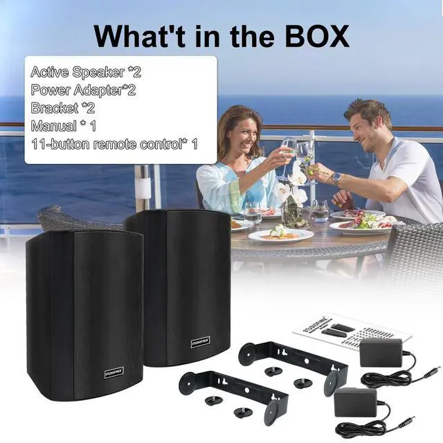 Alt view image 7 of 7 - 6.5 Inch 400W Indoor/Outdoor Bluetooth 5.1 Waterproof Wall-Mounted Speakers, Wireless Multi-Speaker Sync with IR Remote, for Patio, Garage, Home, Backyard(601BLE,Black,Pair)