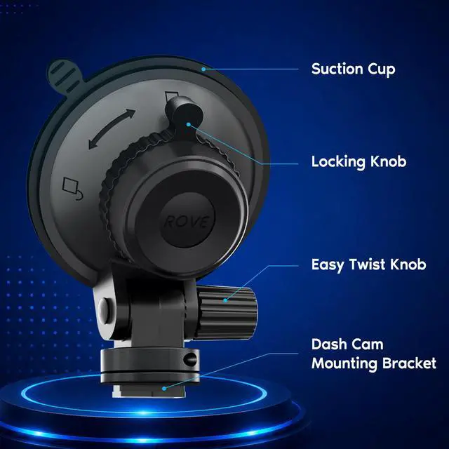 Alt view image 5 of 7 - Suction Cup Mount for R2-4K, R2-4K PRO and R2-4K Dual Dash Camera Models | OEM 360° windshield suction cup mount, tool-free install, secure hold, easy removal, fits R2 Series dash cameras