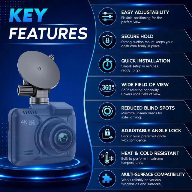 Alt view image 4 of 7 - Suction Cup Mount for R2-4K, R2-4K PRO and R2-4K Dual Dash Camera Models | OEM 360° windshield suction cup mount, tool-free install, secure hold, easy removal, fits R2 Series dash cameras