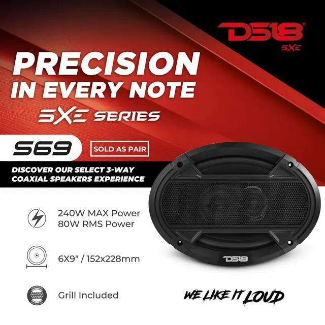 Alt view image 2 of 7 - S69 Select 6x9 3-Way Coaxial Speaker 240 Watts 4-Ohm, Grill Included - 3-Way Car Audio Speakers, Perfect OEM Upgrade, Easy Installation, 6" x 9" Car Speakers - Pair