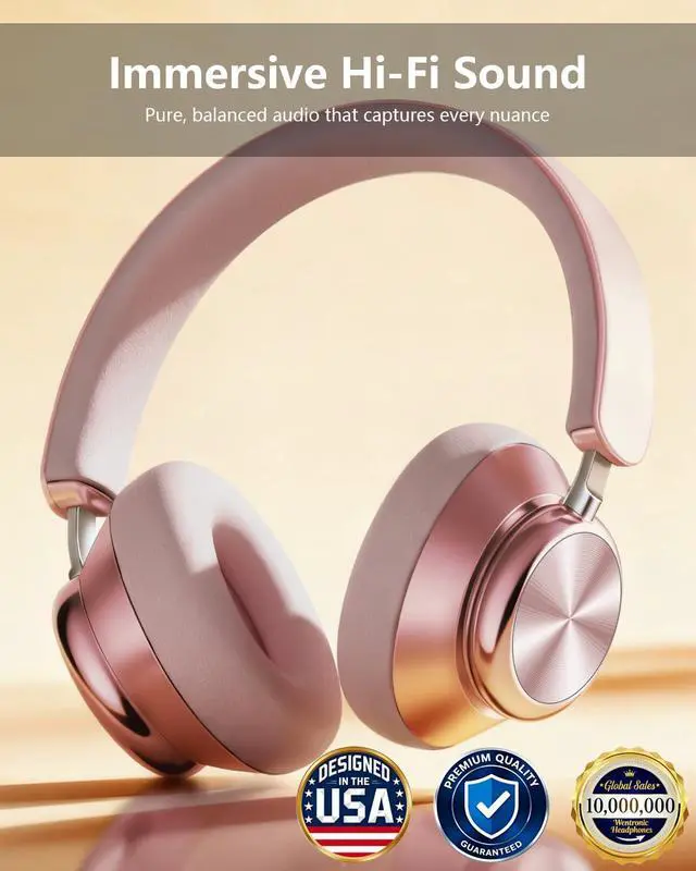 Alt view image 2 of 7 - Y03 Bluetooth Headphones Wireless Active Noise Cancelling Over Ear Headphones 48 Hours Playtime High Sound Quality 6 EQ Music Mode Headphones with Soft Ear Cushion - Pink