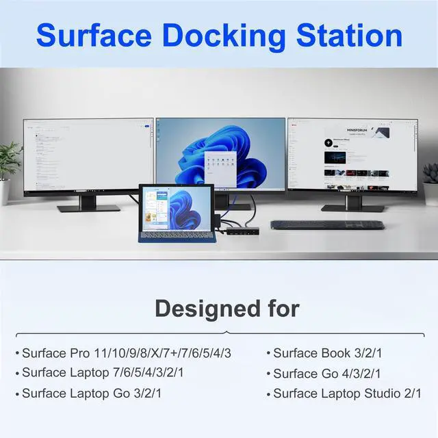 Alt view image 6 of 7 - Surface Docking Station, Triple Display Dual 4K HDMI & VGA, 12-in-1 Surface Pro Dock for Microsoft Surface Pro 12/11/10/9/8/7/6/5/4/3, Surface Laptop 7/6/5/4, Surface Go/Book/Laptop Go
