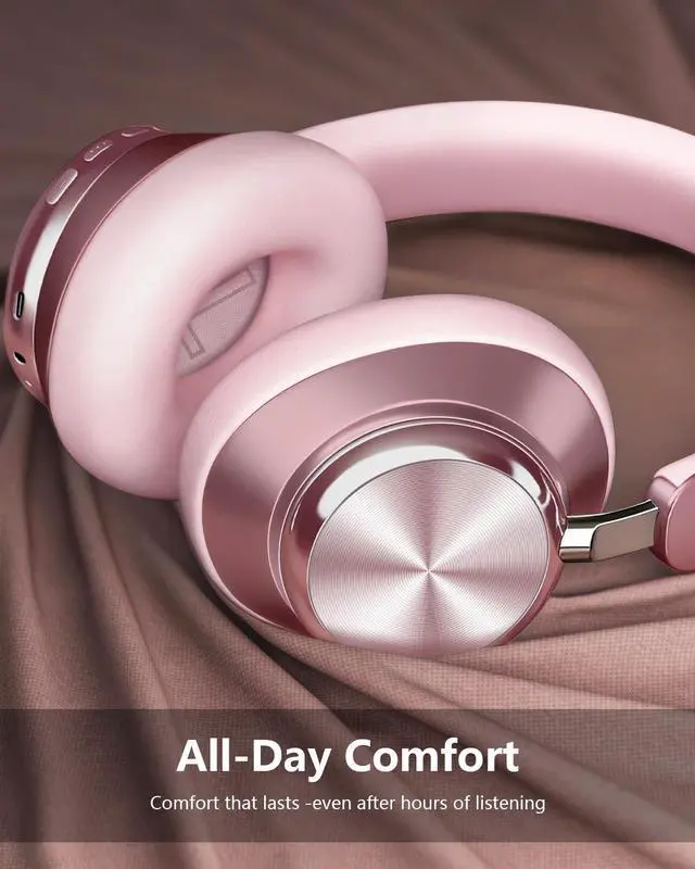 Alt view image 3 of 7 - Y03 Bluetooth Headphones Wireless Active Noise Cancelling Over Ear Headphones 48 Hours Playtime High Sound Quality 6 EQ Music Mode Headphones with Soft Ear Cushion - Pink