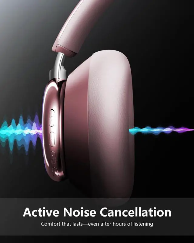 Alt view image 4 of 7 - Y03 Bluetooth Headphones Wireless Active Noise Cancelling Over Ear Headphones 48 Hours Playtime High Sound Quality 6 EQ Music Mode Headphones with Soft Ear Cushion - Pink