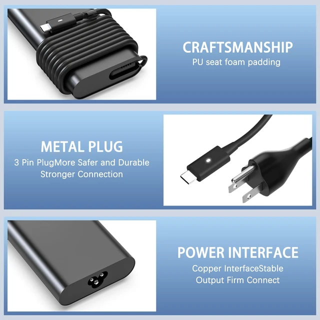 Alt view image 6 of 7 - 130W USB C Laptop Charger Compatible with Dell Xps 17,Precision 5550 5530 2in1,XPS 15 2in1 9575Latitude 7410 7310 7210 9410 9510 5420 5520 5510 Power Supply Cord