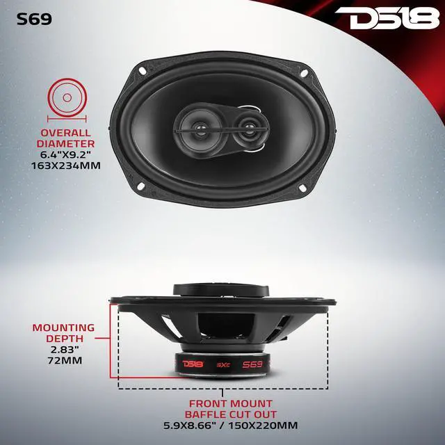Alt view image 5 of 7 - S69 Select 6x9 3-Way Coaxial Speaker 240 Watts 4-Ohm, Grill Included - 3-Way Car Audio Speakers, Perfect OEM Upgrade, Easy Installation, 6" x 9" Car Speakers - Pair