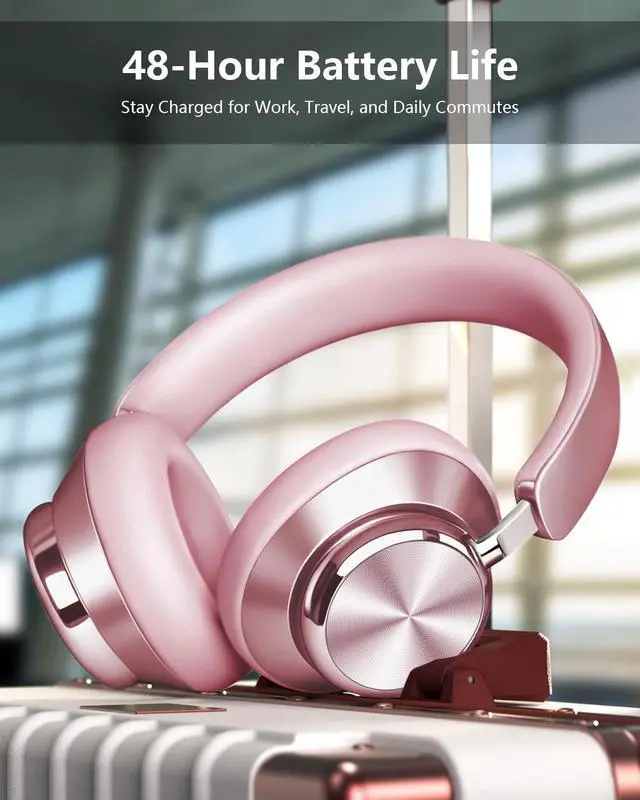 Alt view image 7 of 7 - Y03 Bluetooth Headphones Wireless Active Noise Cancelling Over Ear Headphones 48 Hours Playtime High Sound Quality 6 EQ Music Mode Headphones with Soft Ear Cushion - Pink