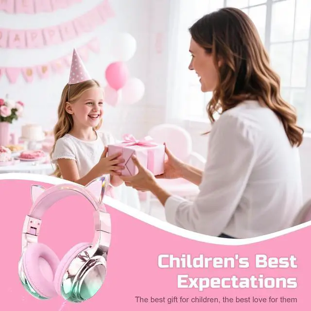 Alt view image 2 of 7 - Kids Cat Ear Headphones with Cord with Mic, 85/94dB Volume Limit | sparkly foldable headset, sharing port, tangle-free cord, Kids Wired Headphones for school, tablet, travel, boys and girls