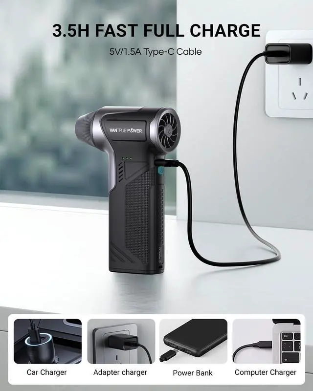 Alt view image 6 of 7 - T150 Compressed Air Duster, Mini Hand Blower 110000RPM, 3-Gear Handheld Cordless Blower with Fast Charging, Portable Electric Air Blower for PC, Car, Outdoor, Keyboard