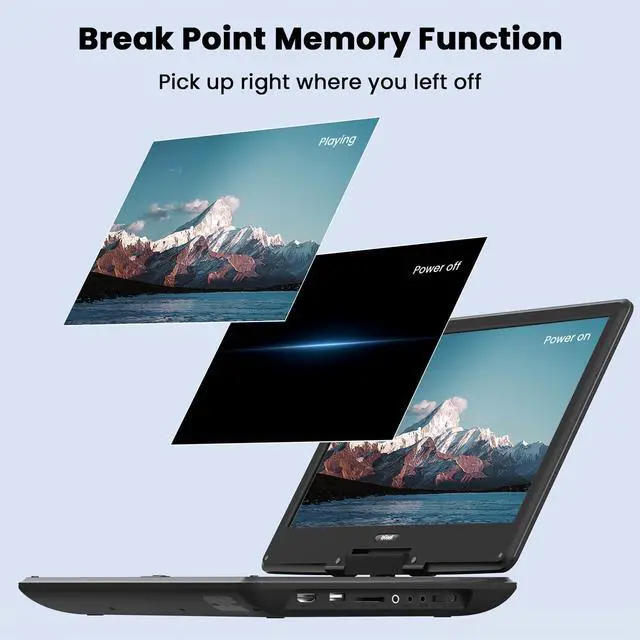 Alt view image 7 of 7 - 15.9" Portable DVD Player, 14.1" Large Screen, HDMI Input, Black | Home Entertainment, Kids & Seniors, 6-Hour Battery, TV Stick & Gaming Support, USB/SD Playback, Region Free, Resume Playback