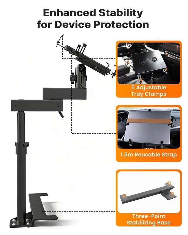 Alt view image 5 of 7 - Truck Laptop Mount Fit for 19-26 Chevy Silverado, Tahoe, GMC Sierra, No-Drilling Vehicle-Specific Laptop Holder with Cooling Fan Adjustable Height for Work on The Go