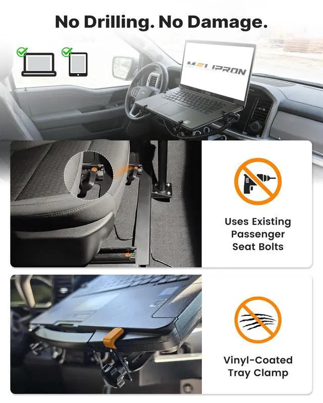 Alt view image 4 of 7 - Truck Laptop Mount Fit for 19-26 Chevy Silverado, Tahoe, GMC Sierra, No-Drilling Vehicle-Specific Laptop Holder with Cooling Fan Adjustable Height for Work on The Go
