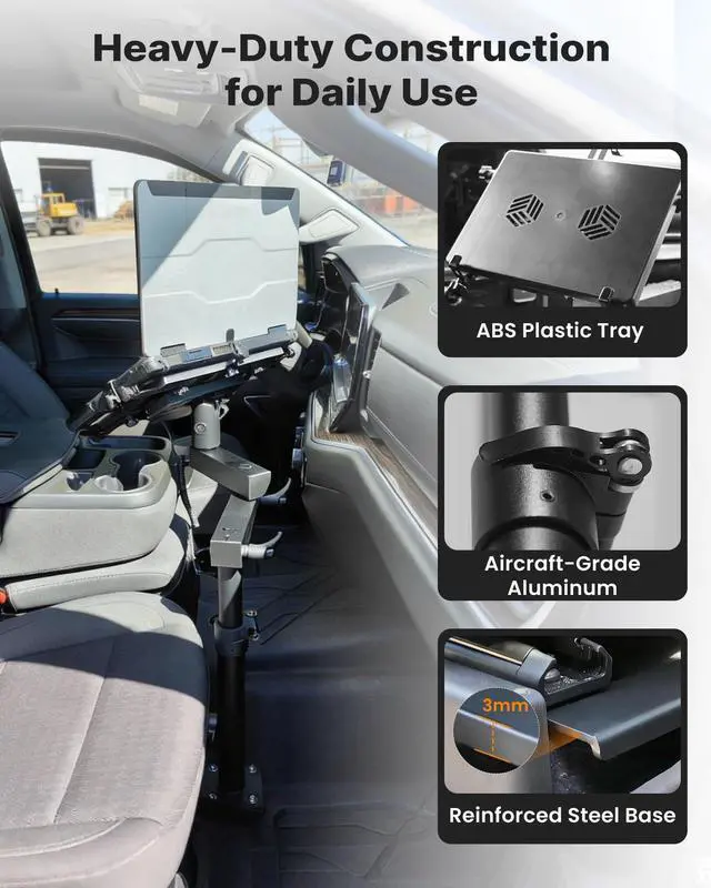 Alt view image 7 of 7 - Truck Laptop Mount Fit for 19-26 Chevy Silverado, Tahoe, GMC Sierra, No-Drilling Vehicle-Specific Laptop Holder with Cooling Fan Adjustable Height for Work on The Go