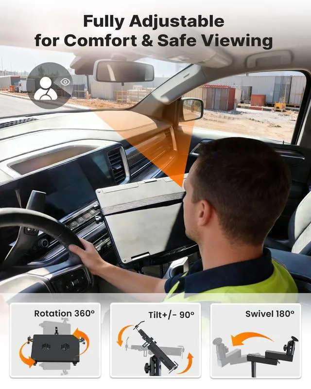 Alt view image 6 of 7 - Truck Laptop Mount Fit for 19-26 Chevy Silverado, Tahoe, GMC Sierra, No-Drilling Vehicle-Specific Laptop Holder with Cooling Fan Adjustable Height for Work on The Go