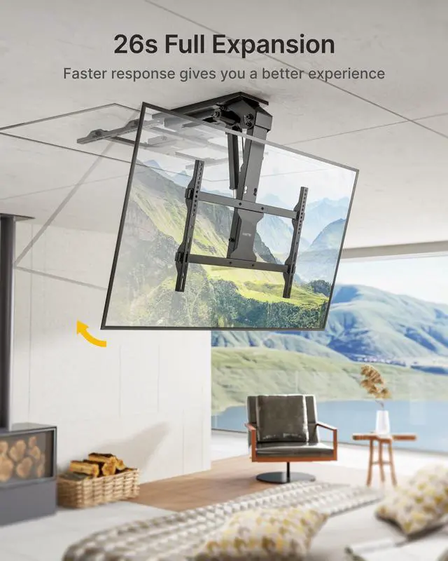 Alt view image 4 of 7 - Motorized Ceiling TV Mount with Remote for 37-75 Inch TVs | Electric TV Mount Motorized Drop Down, for Flat and Pitched Roof, Holds up to 99 lbs, 4X Load Tested, App and Voice Control