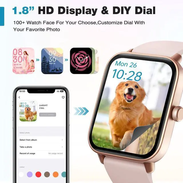 Alt view image 7 of 7 - Smart Watch for Women,1.8 Touchscreen, Bluetooth Call, Alexa Built-in,24/7 Heart Rate SpO2 Monitor,Step Counting,Sleep Tracking, IP68 Waterproof Fitness Tracker Watch for Android iPhone