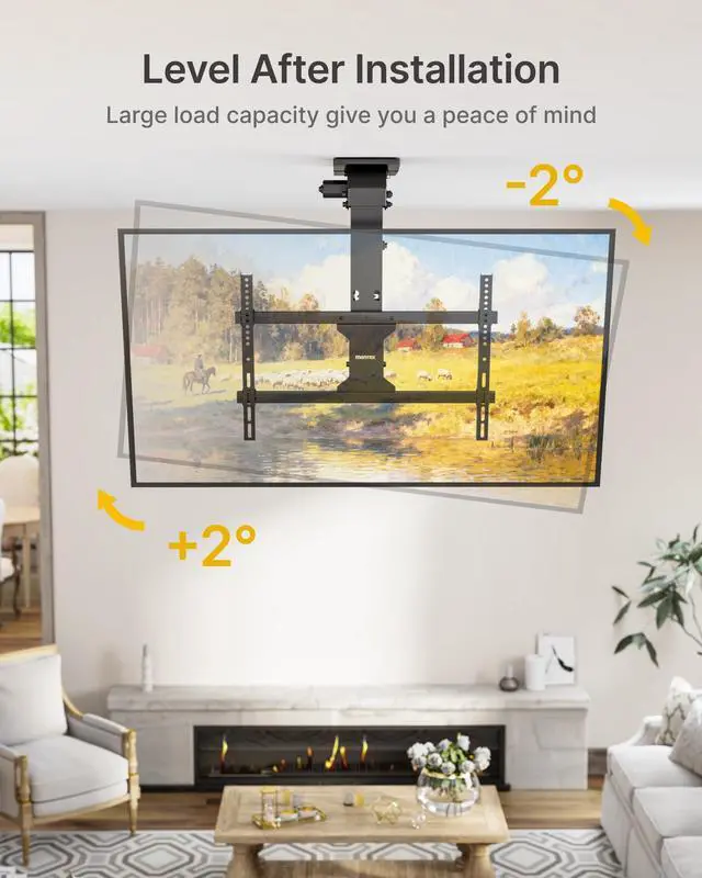 Alt view image 6 of 7 - Motorized Ceiling TV Mount with Remote for 37-75 Inch TVs | Electric TV Mount Motorized Drop Down, for Flat and Pitched Roof, Holds up to 99 lbs, 4X Load Tested, App and Voice Control