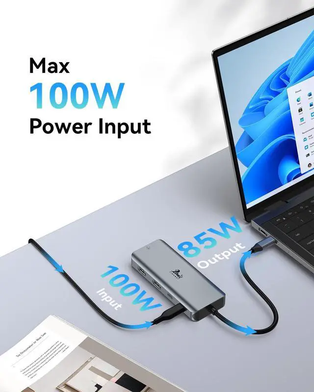 Alt view image 4 of 7 - 9-in-1 Docking Station Dual Monitor 4K USB C Hub for Laptop Mac | Dual HDMI, 4K, 100W PD, 5Gbps, Ethernet, SD/TF, USB C Dock for MacBook/Dell/HP/Lenovo/Thunderbolt Device