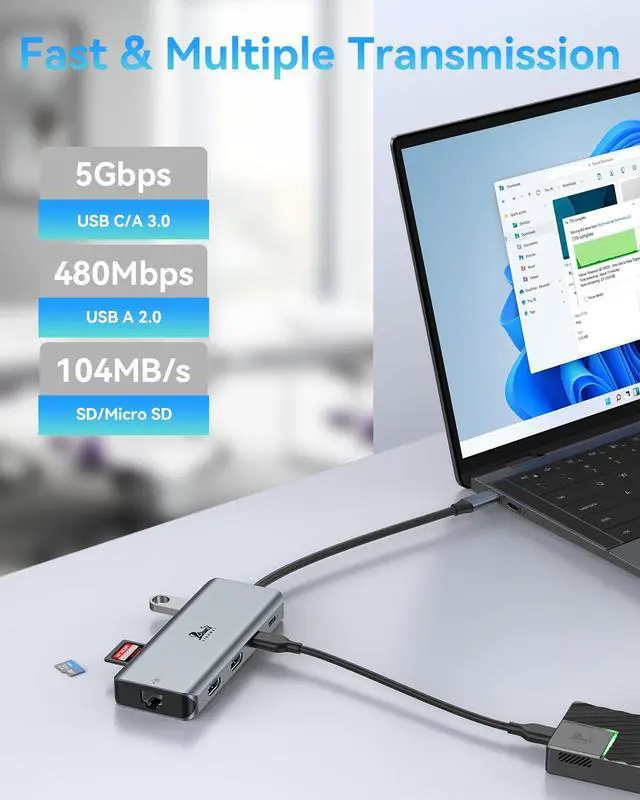 Alt view image 6 of 7 - 9-in-1 Docking Station Dual Monitor 4K USB C Hub for Laptop Mac | Dual HDMI, 4K, 100W PD, 5Gbps, Ethernet, SD/TF, USB C Dock for MacBook/Dell/HP/Lenovo/Thunderbolt Device