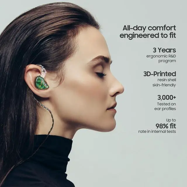 Alt view image 4 of 7 - Tipsy M3 Professional IEM for Musicians, 2BA + 1DD Drivers, 36dB PNC, IPX5, Acoustic-Runway Technology, Skin-Friendly Resin, Detachable 0.78mm 2-pin Cable (No Mic, Green)