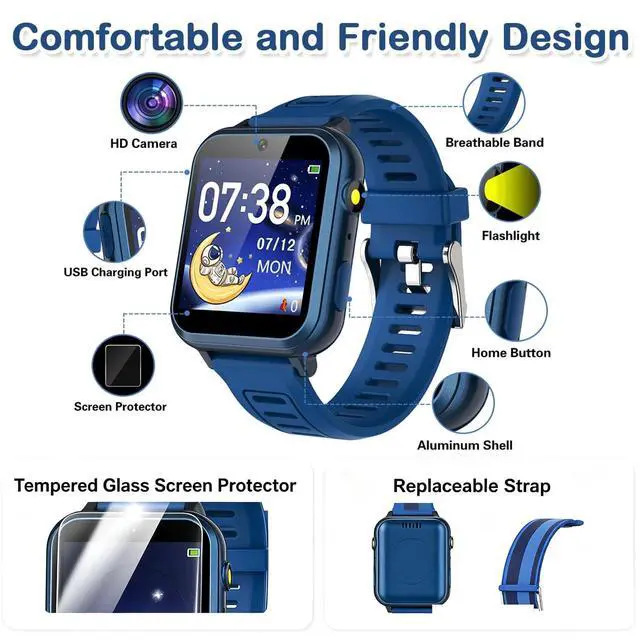 Alt view image 2 of 7 - Kids Game Smart Watch for Kids with 39 Puzzle Games HD Touch Screen Camera Music Player Pedometer Alarm Clock Calculator Flashlight 12/24hr Kid Watch Gift for 4-12 Year Old Boys Toys for Kid