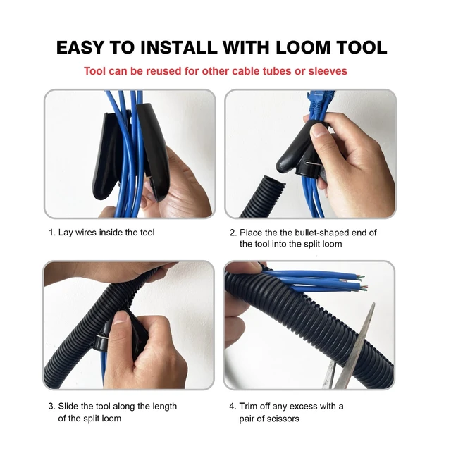 Alt view image 7 of 7 - 25FT - 1/2 Inch Split Wire Loom with Installation Tool - Black | Easy to Install, Flame-Retardant, Abrasion-Resistant Wire Cover for Automotive, Home & Office