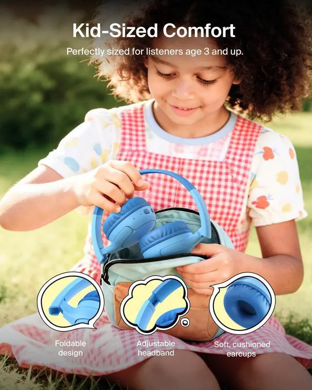 Alt view image 5 of 7 - SoundForm Mini 2 Bluetooth Kids Headphones, On Ear, 55H Battery Life | Toddler headphones with Case, 85dB Volume Limit, Built-in Mic, Wired Connection Option, iPad, Android Tablet, School, Travel