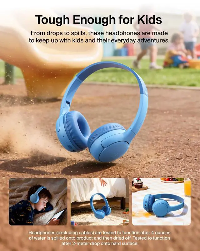 Alt view image 6 of 7 - SoundForm Mini 2 Bluetooth Kids Headphones, On Ear, 55H Battery Life | Toddler headphones with Case, 85dB Volume Limit, Built-in Mic, Wired Connection Option, iPad, Android Tablet, School, Travel