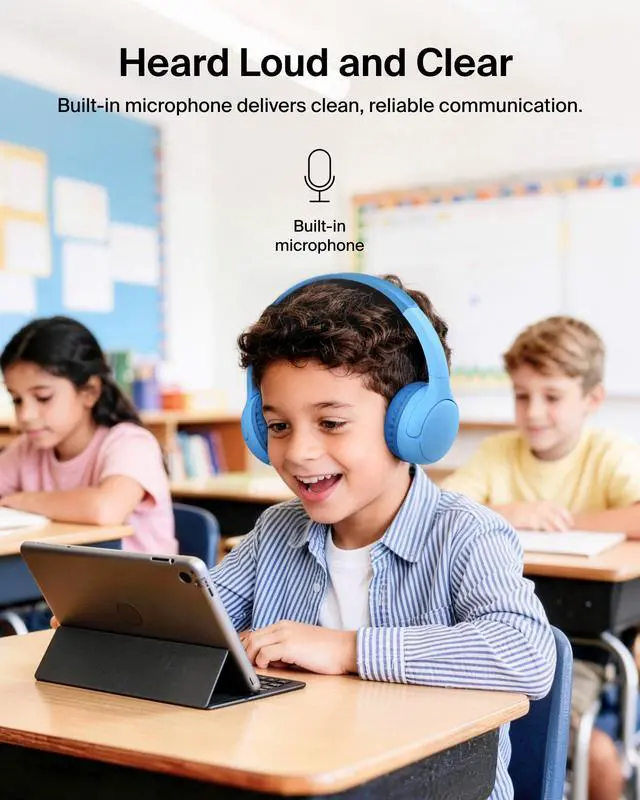 Alt view image 7 of 7 - SoundForm Mini 2 Bluetooth Kids Headphones, On Ear, 55H Battery Life | Toddler headphones with Case, 85dB Volume Limit, Built-in Mic, Wired Connection Option, iPad, Android Tablet, School, Travel