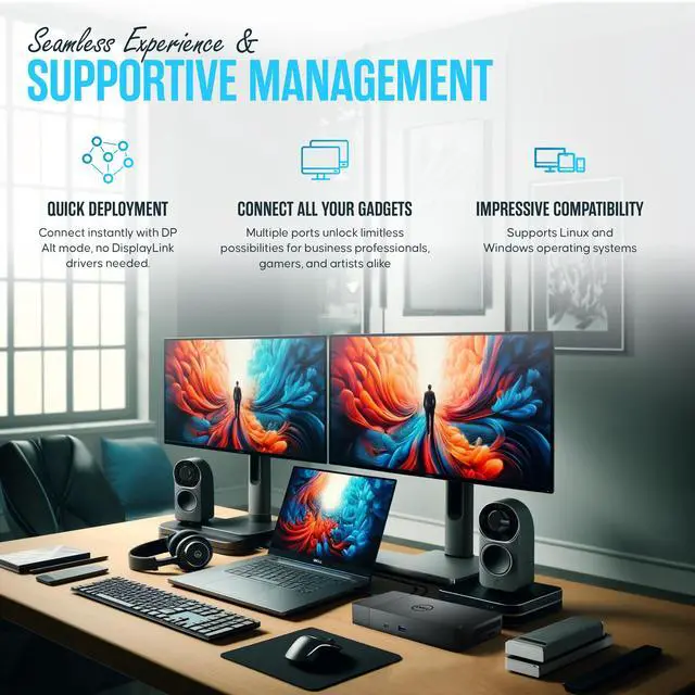 Alt view image 5 of 6 - Dell WD19TBS Thunderbolt Dock, USB-C Docking Station Dual Monitor | 180W Adap ter Included, HDMI & DisplayPort Cables, Triple 4K Display Support, 130W Power Delivery, 40Gbps Transfer Speed