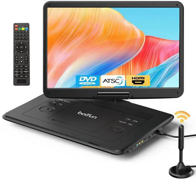 Main image of Portable DVD Player with ATSC TV & FM Radio, 15.6" HD Swivel Screen | Built-in Rechargeable Battery, HDMI Input for TV Stick, USB/TF Card Playback, Plays DVDs CDs VCDs, Car & Home Adapters,Black