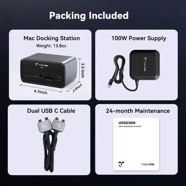 Alt view image 7 of 7 - MacBook Docking Station Dual 4K@60Hz,7USB,2.5Gbps Ethernet | 2 HDMI, 100W Power Supply,20W Charging for Phone,Plug&Play, for Professionals, Software Developers, MacBook Pro/Air Owners