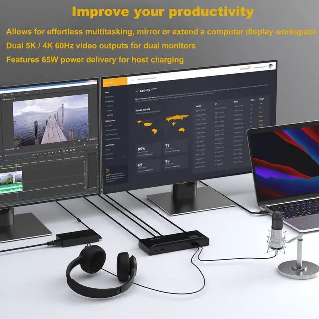 Alt view image 3 of 7 - USB Docking Station Dual Monitor 4K 60Hz for Mac M1-M5,Neo,Windows | 2X HDMI or DisplayPort for MacBook, 65W Charging DisplayLink Dock, Driver Install Required, 6X USB 3.0,Gigabit Ethernet