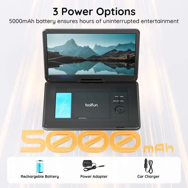 Alt view image 6 of 7 - Portable DVD Player with ATSC TV & FM Radio, 15.6" HD Swivel Screen | Built-in Rechargeable Battery, HDMI Input for TV Stick, USB/TF Card Playback, Plays DVDs CDs VCDs, Car & Home Adapters,Black