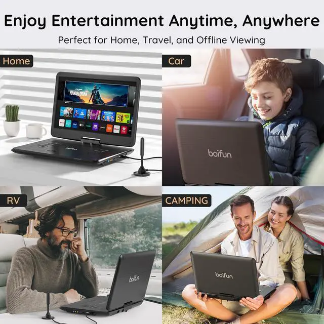 Alt view image 7 of 7 - Portable DVD Player with ATSC TV & FM Radio, 15.6" HD Swivel Screen | Built-in Rechargeable Battery, HDMI Input for TV Stick, USB/TF Card Playback, Plays DVDs CDs VCDs, Car & Home Adapters,Black