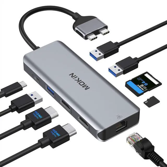Main image of MacBook Pro Docking Station Dual Monitor MacBook Pro HDMI Adapter, 9 in 1 USB C Adapters for MacBook Pro Air Mac HDMI Dock Dongle Dual USB C to Dual HDMI Ethernet 3USB SD Card Reader 100W PD