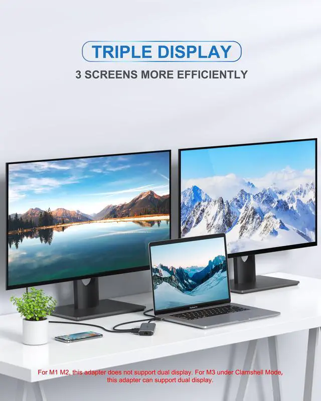 Alt view image 3 of 7 - MacBook Pro Docking Station Dual Monitor MacBook Pro HDMI Adapter, 9 in 1 USB C Adapters for MacBook Pro Air Mac HDMI Dock Dongle Dual USB C to Dual HDMI Ethernet 3USB SD Card Reader 100W PD