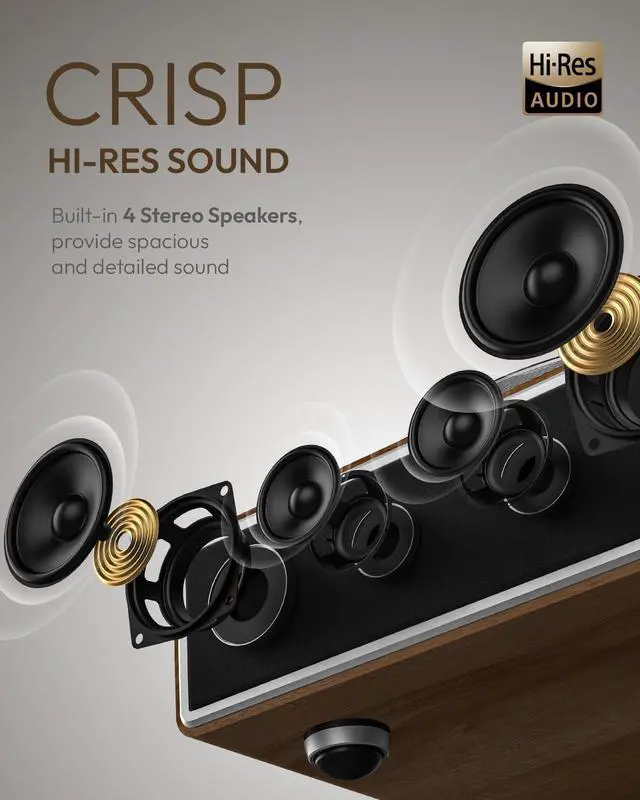 Alt view image 3 of 6 - ONE-Q All-in-one Vinyl Record Player with Bluetooth 5.4 | HiFi Turntable Built-in Speakers, Phono Preamp, AT-3600L Cartridge, 33/45 RPM, Auto Off