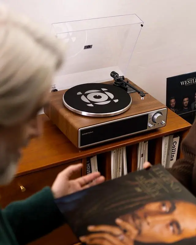 Alt view image 6 of 6 - ONE-Q All-in-one Vinyl Record Player with Bluetooth 5.4 | HiFi Turntable Built-in Speakers, Phono Preamp, AT-3600L Cartridge, 33/45 RPM, Auto Off