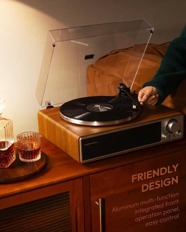 Alt view image 5 of 6 - ONE-Q All-in-one Vinyl Record Player with Bluetooth 5.4 | HiFi Turntable Built-in Speakers, Phono Preamp, AT-3600L Cartridge, 33/45 RPM, Auto Off