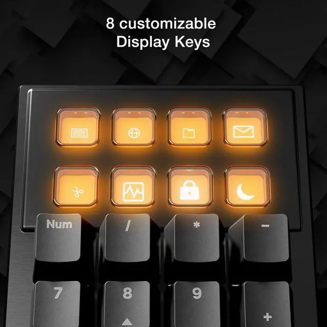 Alt view image 3 of 7 - Dark Mount Tactile, Gaming Keyboard, Mechanical Silent Switches | Hot-Swappable Numpad and Media Dock, Triple-layered dampening, 8 customizable Display Keys, PBT Double-Shot Keycaps, ARGB