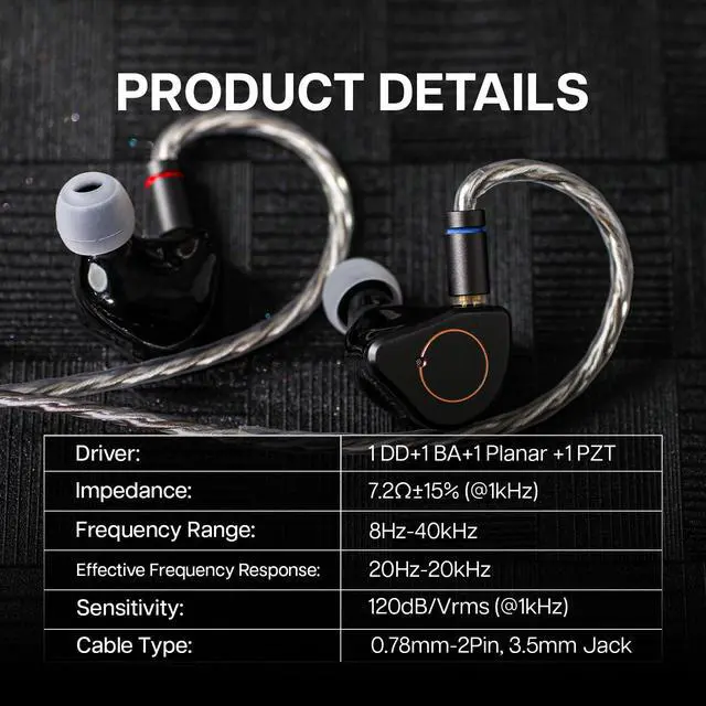 Alt view image 2 of 7 - SIMGOT SuperMix 4 1DD+1BA+1Planar+1PZT Hybrid Drivers Earphones, HiFi in Ear Monitor IEM, Wired Gaming Earbuds with OFC Silver-Plated Cable for Musician Audiophile