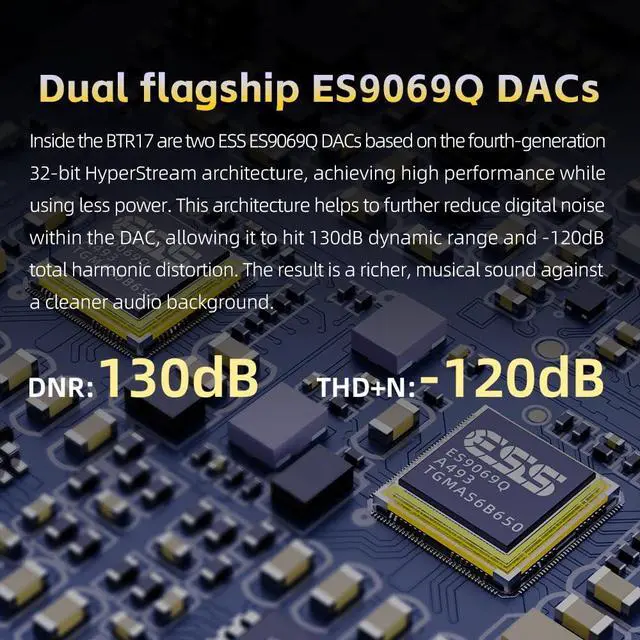 Alt view image 6 of 7 - BTR17 Bluetooth 5.4 USB DAC AMP with LDAC, aptX Lossless. Dual ES9069Q, 10-Band PEQ, THX AAA 78+amps 3.5mm Unbalanced & 4.4mm Balanced (Black)