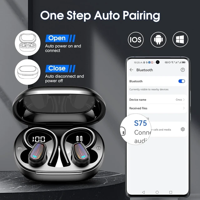 Alt view image 7 of 7 - Wireless Earbuds Bluetooth 5.4, 50H Playtime Sport Earphones with Earhooks | HiFi Stereo Bluetooth Hearphones with ENC Noise Cancelling Mic, IPX7 Waterproof Over the Ear Buds for Gym/Running/Workout