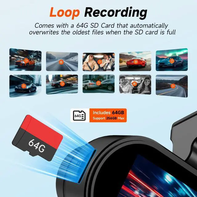 Alt view image 4 of 7 - GT902 Dashcam 4K 3 Channel Dash Cam Front Rear Inside, True 170° Wide Angle, 3.19" IPS Screen 2.4G WiFi Custom APP Control, Loop Recording Collision Lock G-Sensor Parking Monitor, 256GB Storage Max