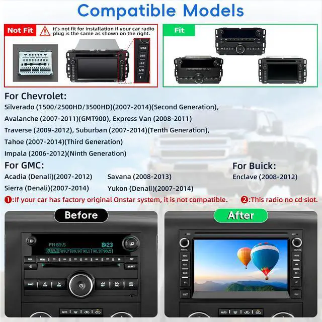 Alt view image 2 of 7 - Car Radio for Chevy Silverado GMC Sierra Yukon 2007-2013 with Backup Camera | Android 15 Touch Screen CarPlay Android Auto Bluetooth GPS Navigation 2+32G Head Unit