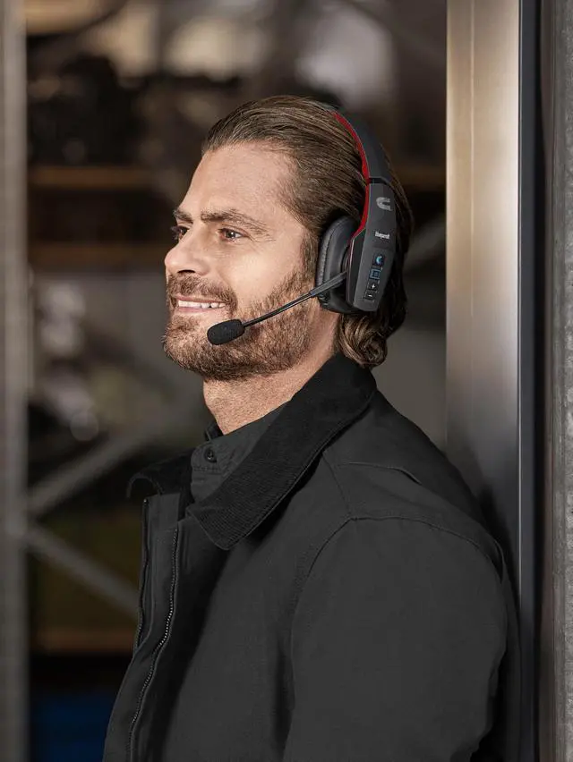 Alt view image 7 of 7 - Edition BlueParrott B450-XT Noise Cancelling Bluetooth Headset Unique Design with Industry Leading Sound & Improved Comfort, Up to 24 Hours of Talk Time, IP54-Rated, Black Red