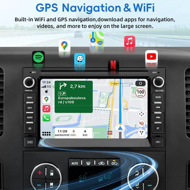 Alt view image 4 of 7 - Car Radio for Chevy Silverado GMC Sierra Yukon 2007-2013 with Backup Camera | Android 15 Touch Screen CarPlay Android Auto Bluetooth GPS Navigation 2+32G Head Unit