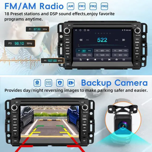 Alt view image 5 of 7 - Car Radio for Chevy Silverado GMC Sierra Yukon 2007-2013 with Backup Camera | Android 15 Touch Screen CarPlay Android Auto Bluetooth GPS Navigation 2+32G Head Unit